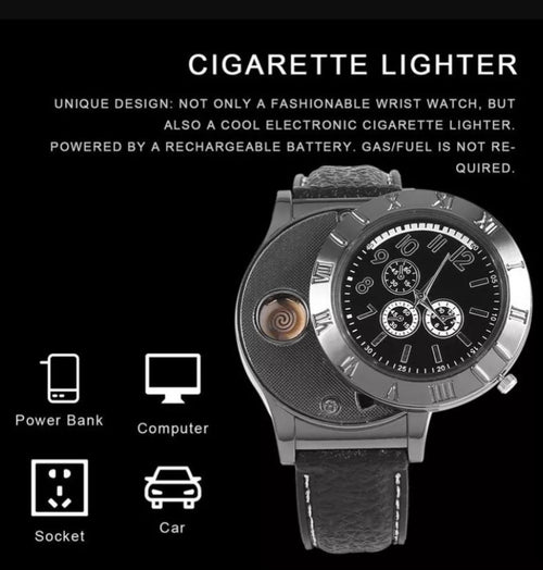 Windproof Quartz USB Cigarette Watch Lighter