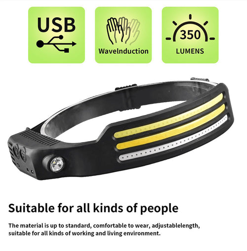 LED Induction Riding Headlamp USB Flashlight