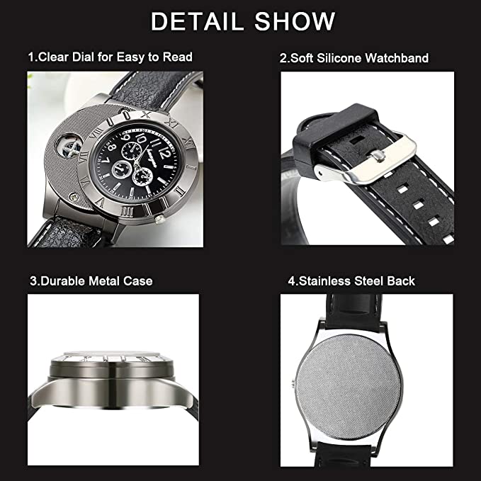 Windproof Quartz USB Cigarette Watch Lighter
