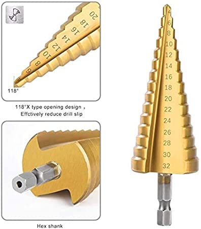 Hex Titanium Step Cone Drill Bit Hole Cutter HHS
