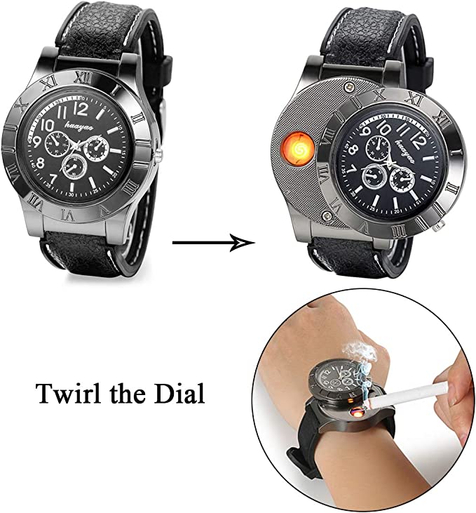 Windproof Quartz USB Cigarette Watch Lighter