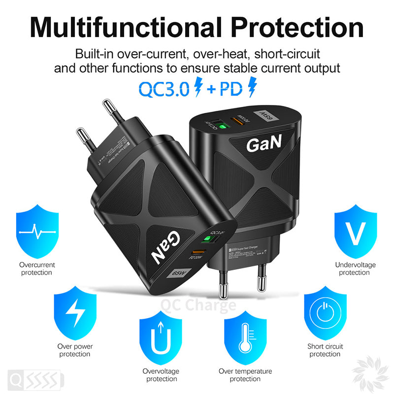Fast charger 65W for Smartphones and Laptops