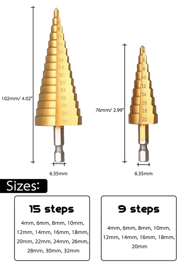 Hex Titanium Step Cone Drill Bit Hole Cutter HHS
