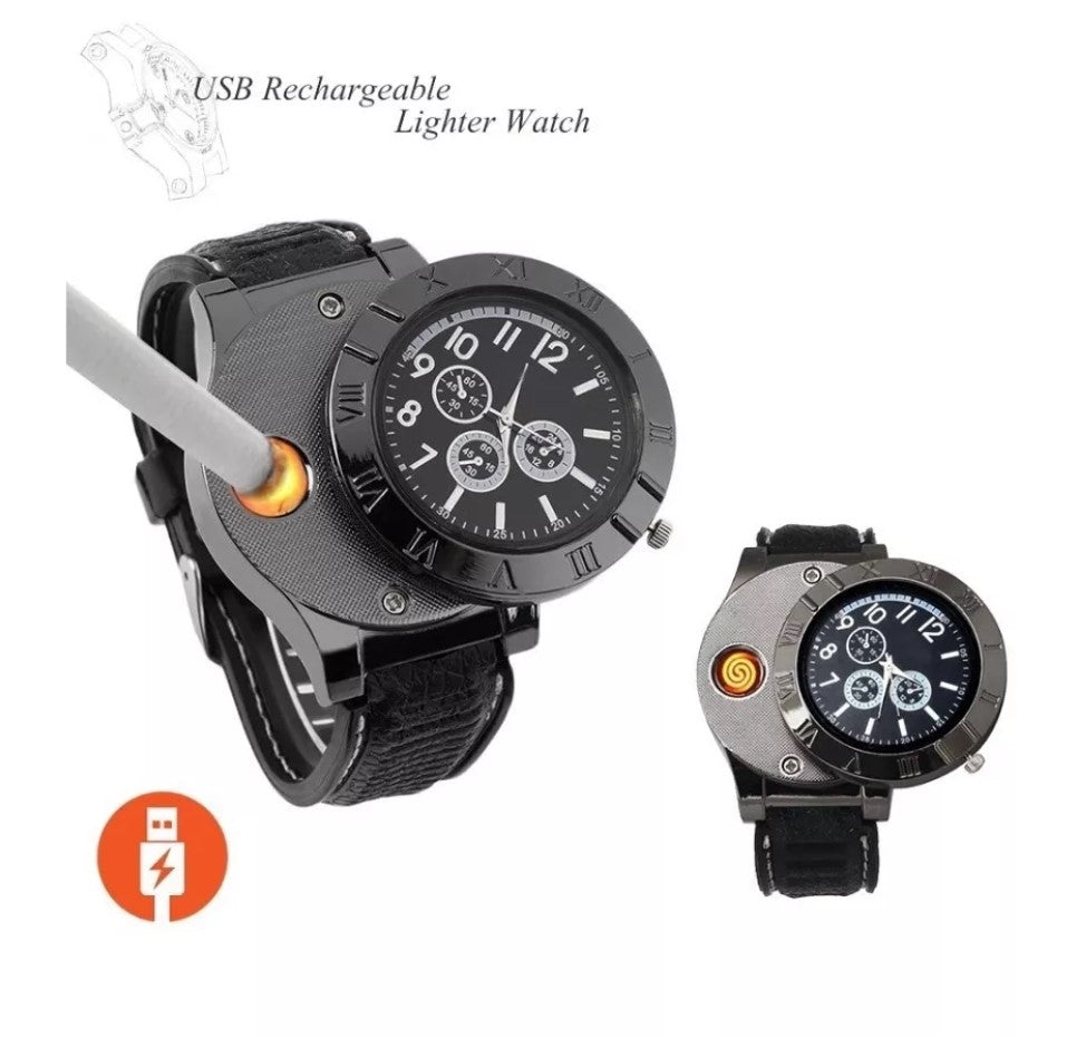 Windproof Quartz USB Cigarette Watch Lighter