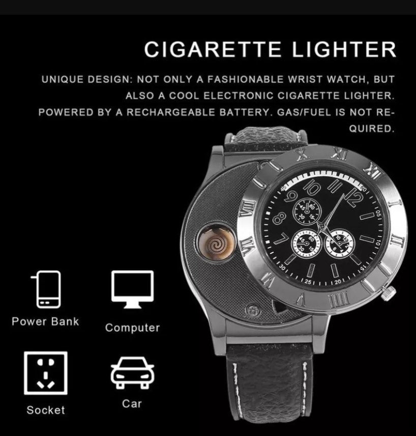 Windproof Quartz USB Cigarette Watch Lighter