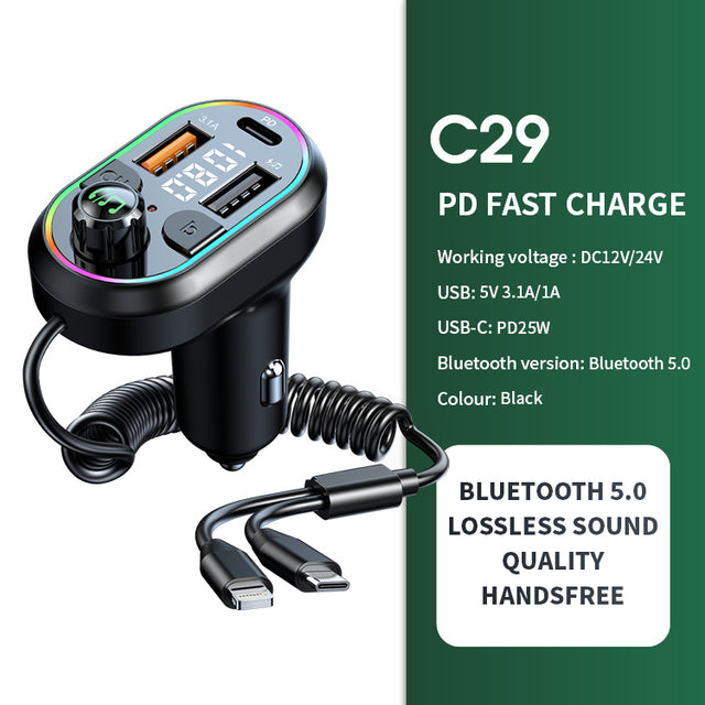 Car Bluetooth 5.0 FM Transmitter & Wireless Audio Receiver
