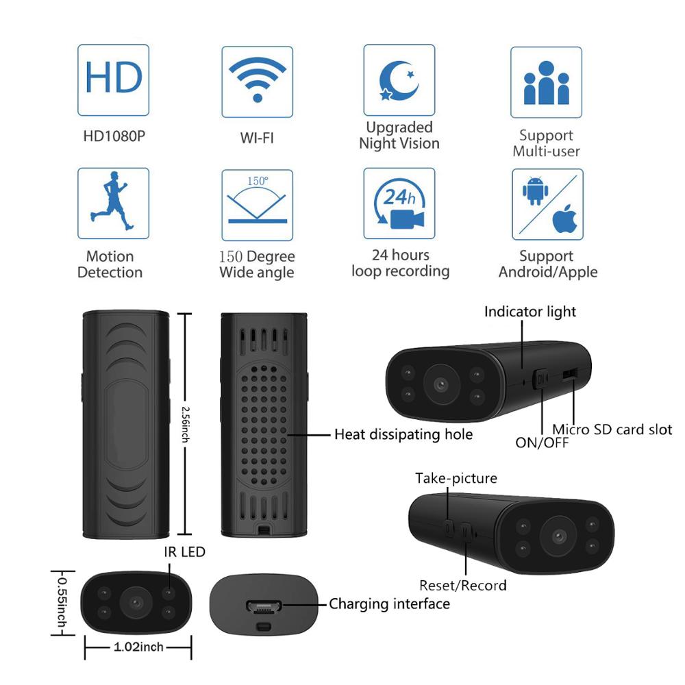 Mini Home Security Camera with Motion Detection, 1080P HD WiFi